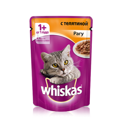 Whiskas для кошек рагу с телятиной 85 гр.